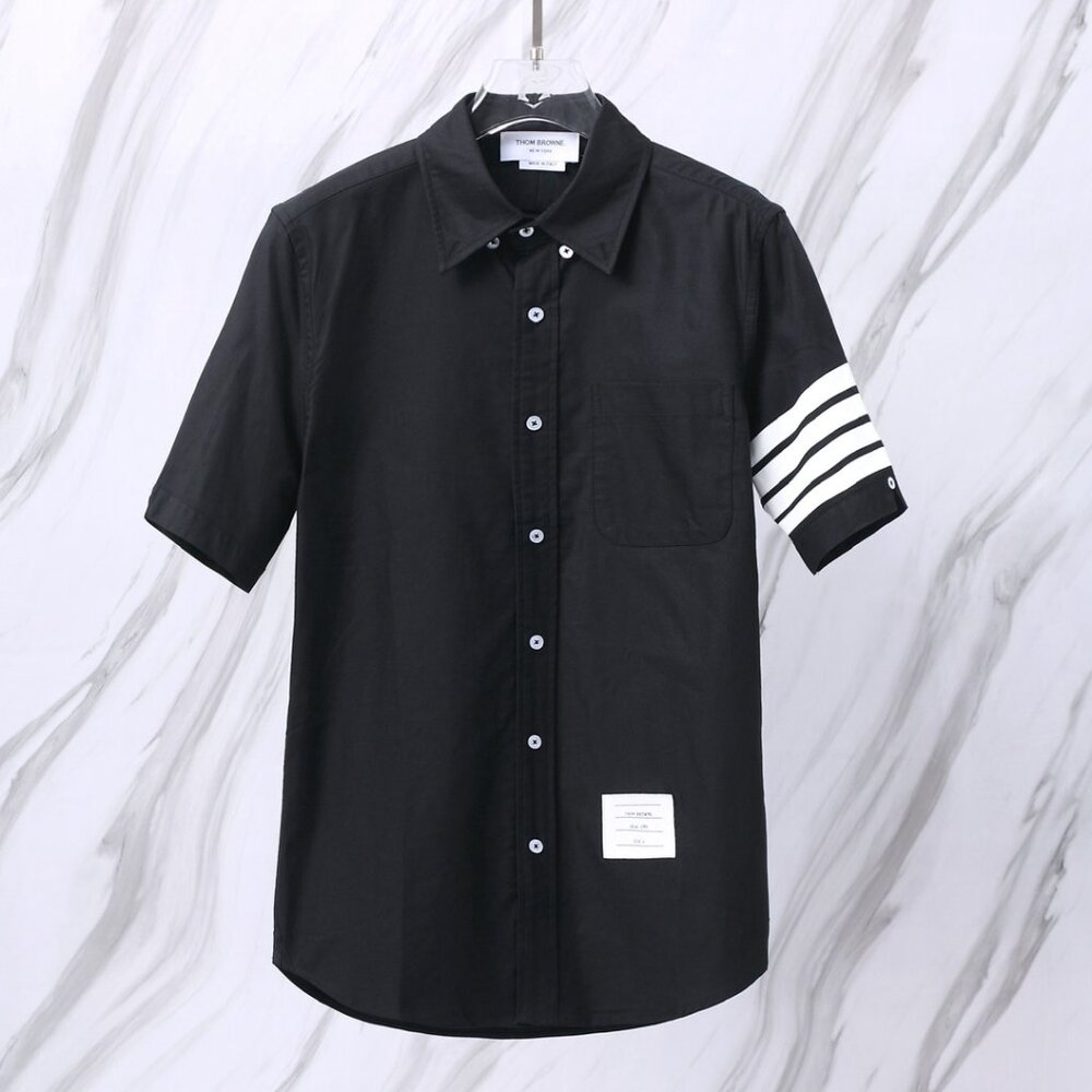 Thom Browne black four-cylinder striped short-sleeved shirt
